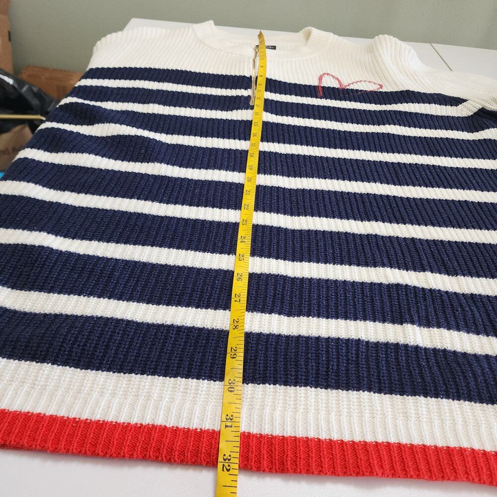 Ulla Popken Womens Sweater Plus Size 24/26 Blue White Nautical Striped Heart - Picture 13 of 13